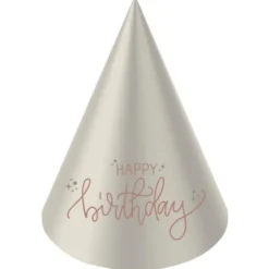 Partyhattar Happy Birthday Krämrosa/Krämvit 6-pack