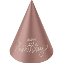 Partyhattar Happy Birthday Krämrosa/Krämvit 6-pack