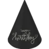 Partyhattar Happy Birthday Svart/Krämvit 6-pack