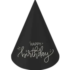 Partyhattar Happy Birthday Svart/Krämvit 6-pack