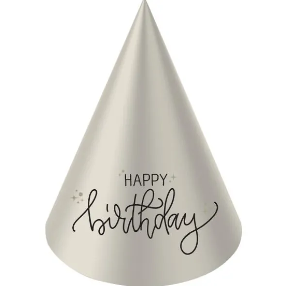 Partyhattar Happy Birthday Svart/Krämvit 6-pack