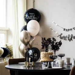Partyhattar Happy Birthday Svart/Krämvit 6-pack
