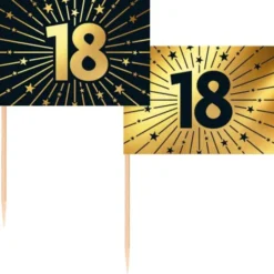 Partypicks 18 år Guld/Svart 50-pack