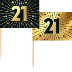 Partypicks 21 år Guld/Svart 50-pack