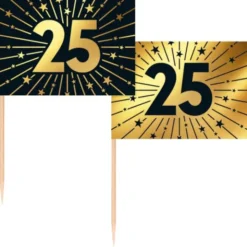 Partypicks 25 år Guld/Svart 50-pack