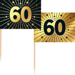 Partypicks 60 år Guld/Svart 50-pack
