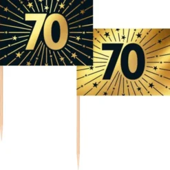 Partypicks 70 år Guld/Svart 50-pack