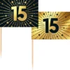 Partypicks 15 år Guld/Svart 50-pack