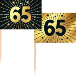 Partypicks 65 år Guld/Svart 50-pack