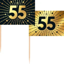 Partypicks 55 år Guld/Svart 50-pack