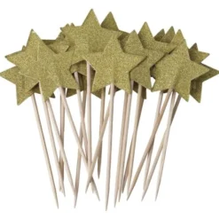 Partypinnar Guldstjärnor med Glitter 20-pack