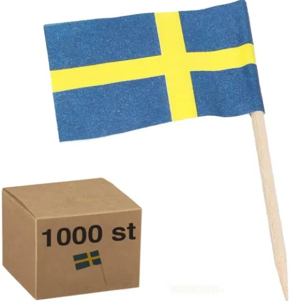 Partypinnar med Sverigeflaggor 1000-pack