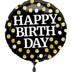 Prickig Happy Birthday Folieballong Svart