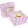 Randiga Cupcake Kartonger Rosa och Vit