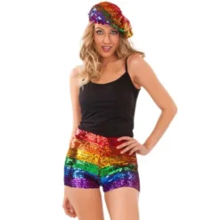 Regnbågsfärgade Paljettshorts