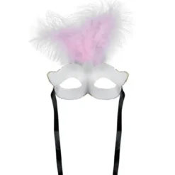 Rosa Halvmask med Fjädrar