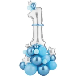1-års Ballongbukett Silver & Blå