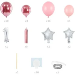 1-års Ballongbukett Silver & Rosa