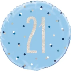 21 Års Folieballong Blå & Silver
