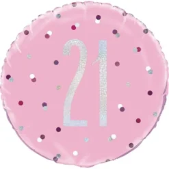 21 Års Folieballong Rosa & Silver