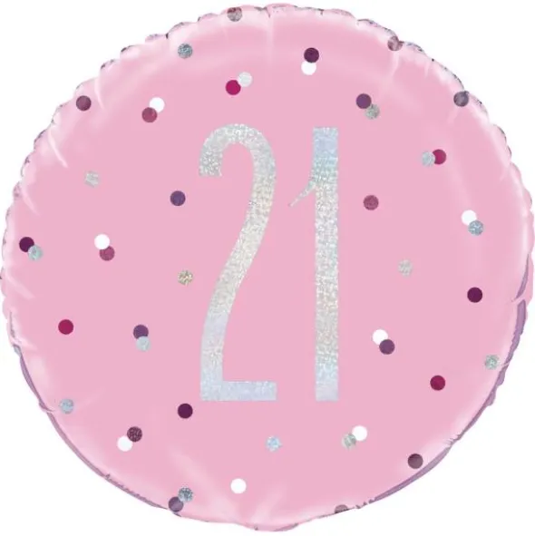 21 Års Folieballong Rosa & Silver