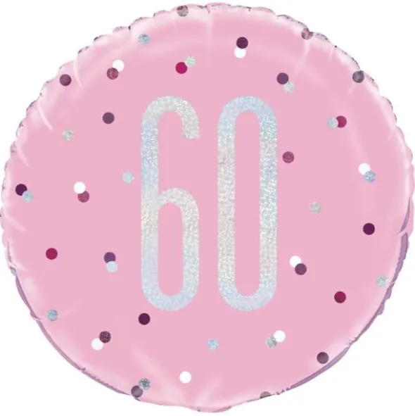 60 Års Folieballong Rosa & Silver