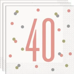 40 Års Servetter Vit & Rosa