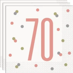 70 Års Servetter Vit & Rosa