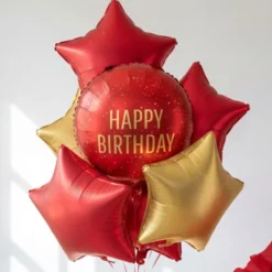Rund Folieballong Happy Birthday Mörkröd 35 cm