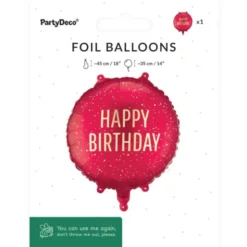 Rund Folieballong Happy Birthday Mörkröd 35 cm