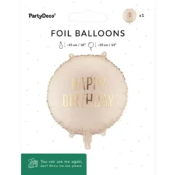 Rund Folieballong Happy Birthday Creme 35 cm