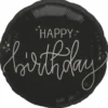 Rund Folieballong Happy Birthday Svart