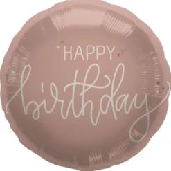 Rund Folieballong Happy Birthday Krämrosa