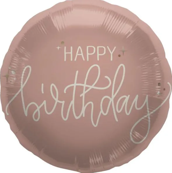 Rund Folieballong Happy Birthday Krämrosa