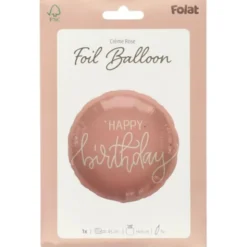 Rund Folieballong Happy Birthday Krämrosa