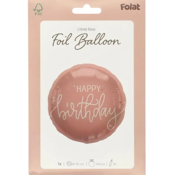 Rund Folieballong Happy Birthday Krämrosa