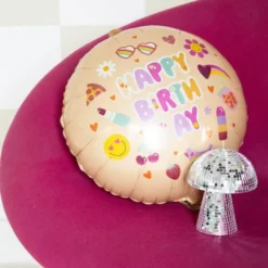 Rund Folieballong Happy Birthday Boho Girlz