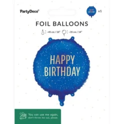 Rund Folieballong Happy Birthday Marinblå 35 cm