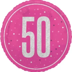 Rund Folieballong med Siffran 50 Cerise 45,7 cm