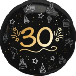 Rund Folieballong Svart 30 år