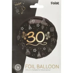 Rund Folieballong Svart 30 år