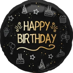 Rund Happy Birthday Folieballong Svart