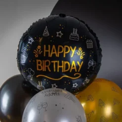 Rund Happy Birthday Folieballong Svart