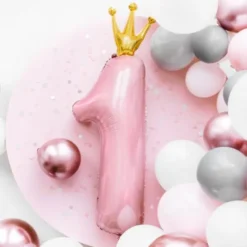 Sifferballong med Krona 1 år Ljusrosa
