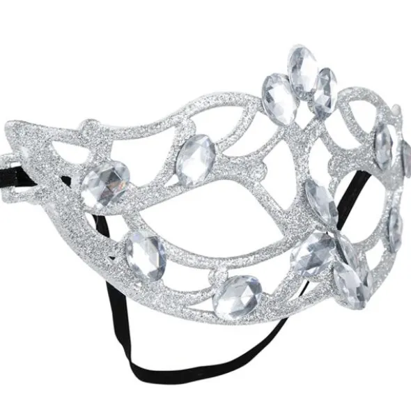 Silverglittrande Halvmask med Diamanter