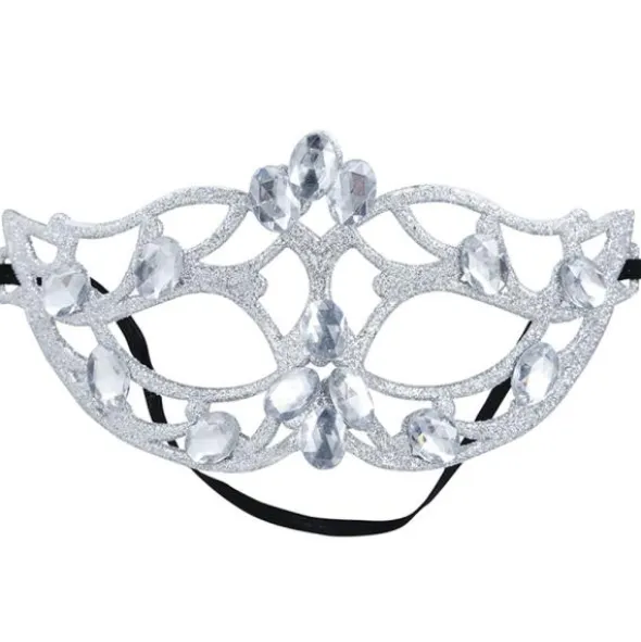 Silverglittrande Halvmask med Diamanter