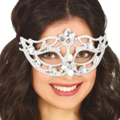 Silverglittrande Halvmask med Diamanter