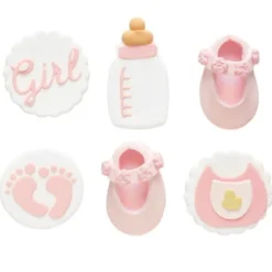 Sockerdekorationer Baby Shower Rosa/Vit 6-pack