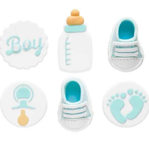 Sockerdekorationer Baby Shower Blå/Vit 6-pack