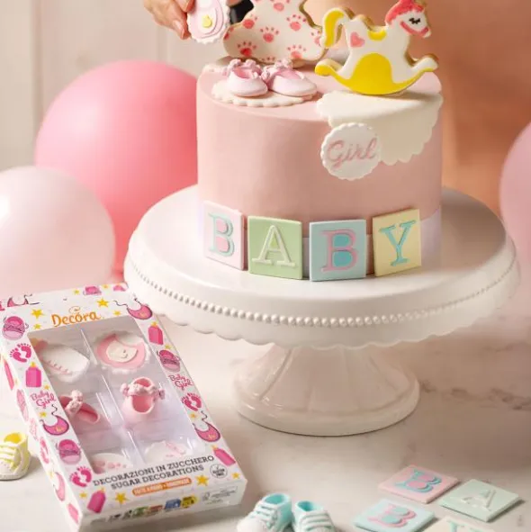 Sockerdekorationer Baby Shower Blå/Vit 6-pack